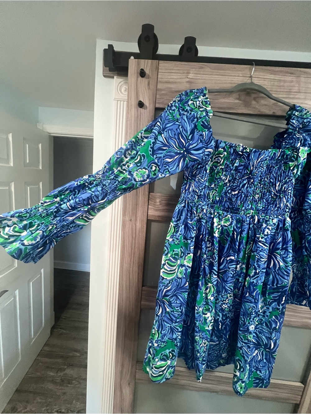 Lilly Pulitzer Blue & Green Floral Smocked Dress